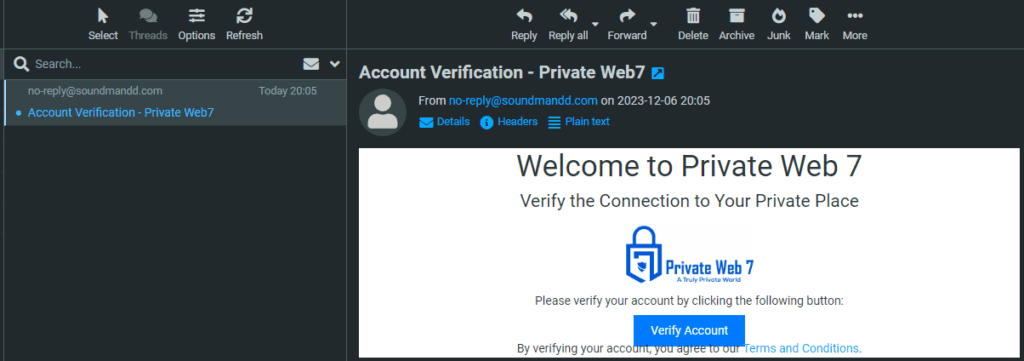 verification in email